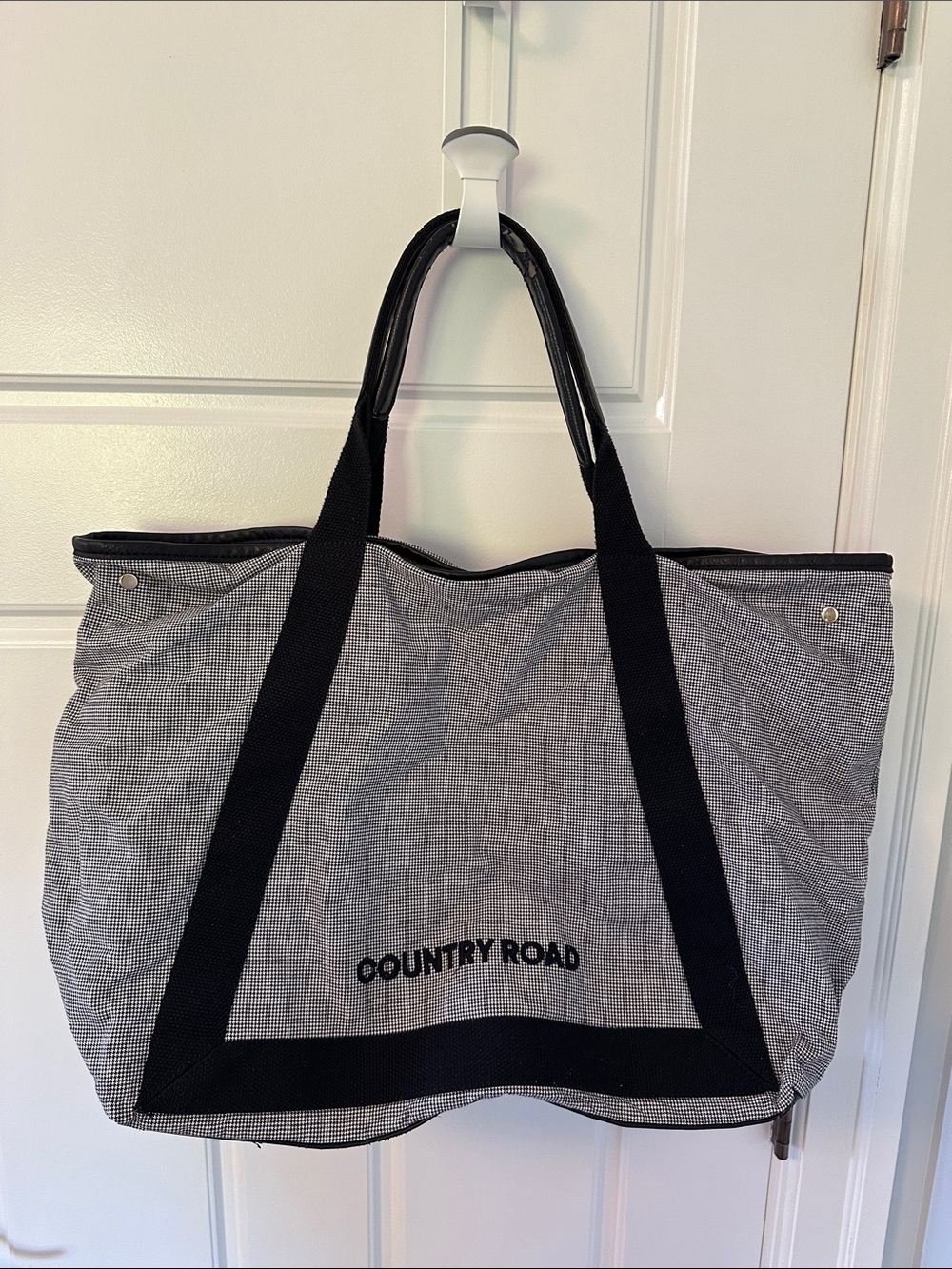 Country Road Black & White Canvas Tote with Black Straps